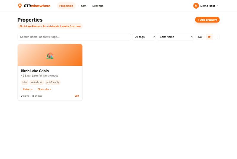 Properties dashboard